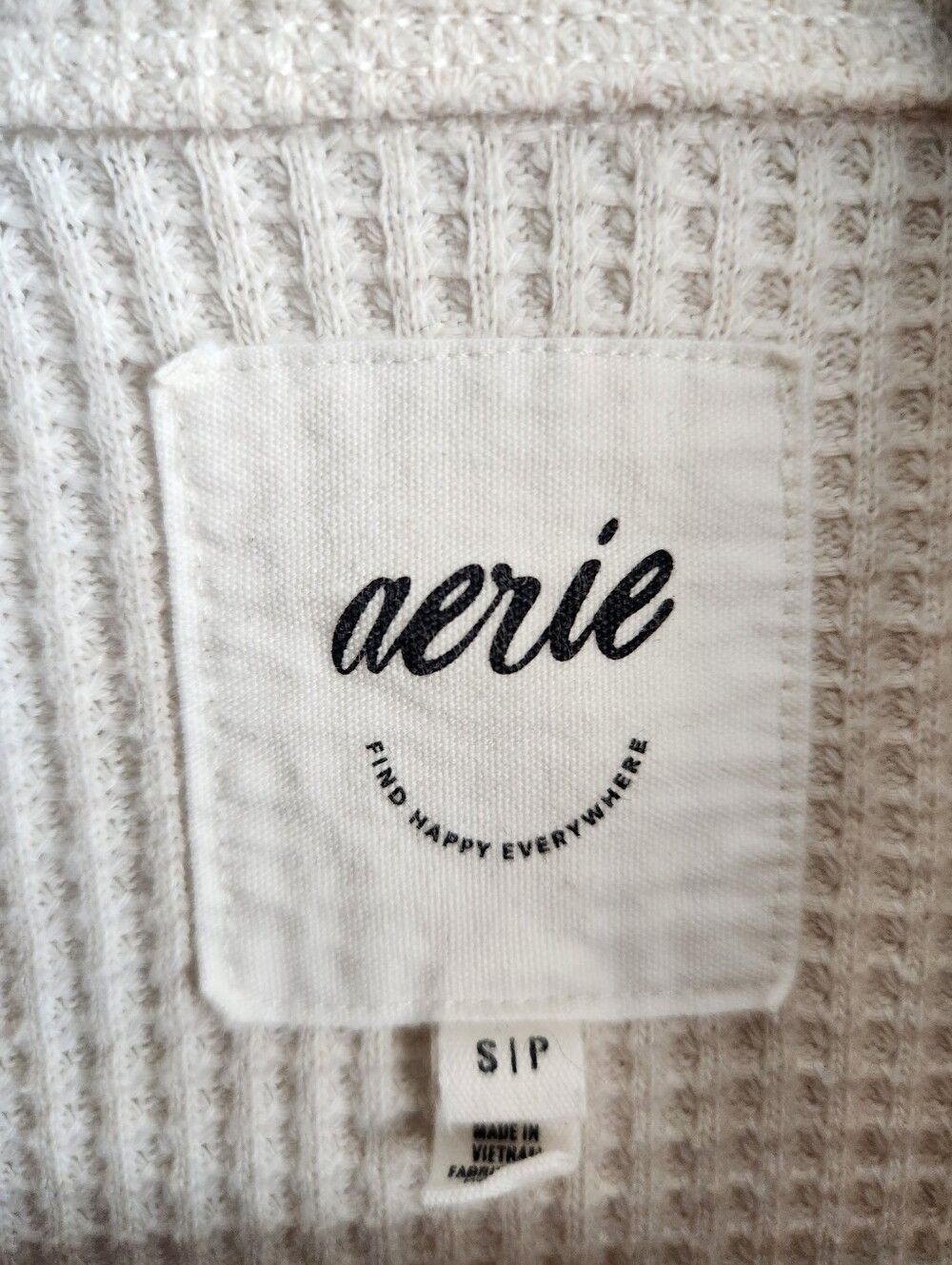 AERIE Oatmeal Waffle Knit Cotton Blend Button Front Flannel Oversized Small - Picture 5 of 6